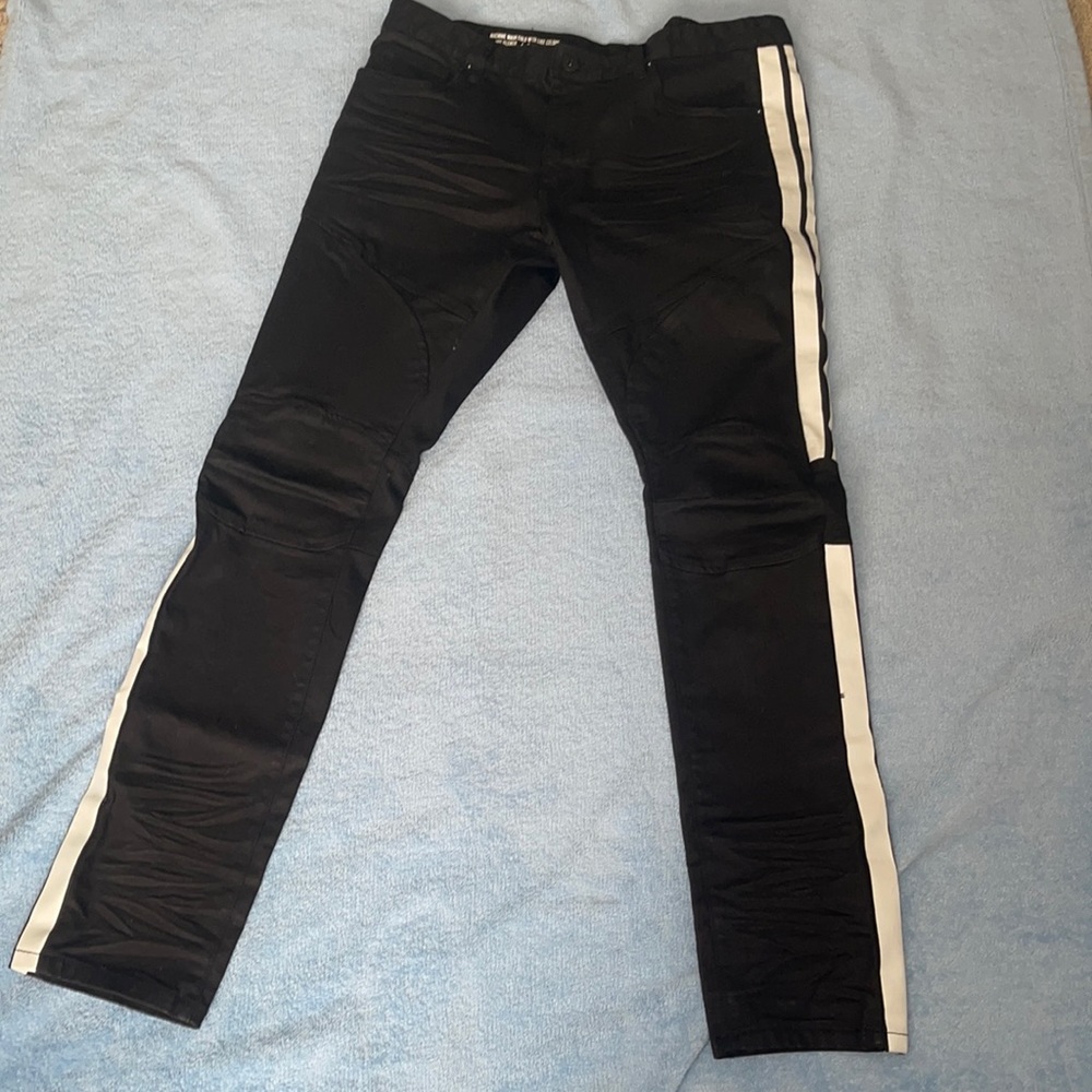 Smoke Rise Slim Tapered Jeans Men's 38x34 Striped Double Knee Cotton